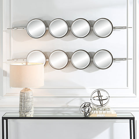 Contemporary Round Silver Leaf Accent Wall Mirror Set