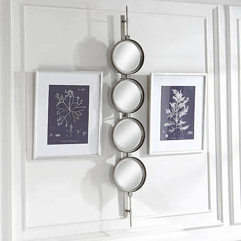 Contemporary Round Silver Leaf Accent Wall Mirror Set