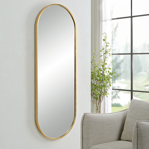 Contemporary Oval Accent Mirror with Gold Leaf Finish for Living Room