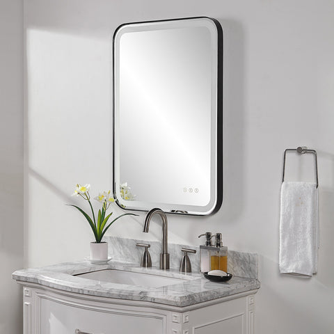 Contemporary Framed Vanity Mirror with Lighting for Bathrooms