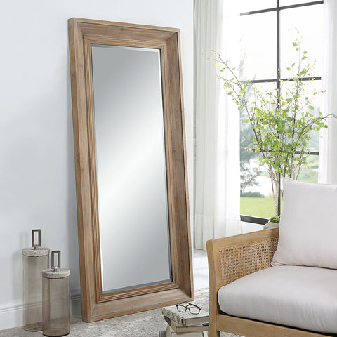 Rustic Wood Full Length Framed Mirror for Living Room
