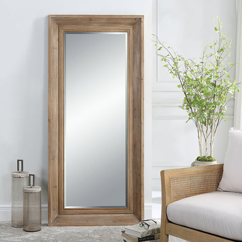 Rustic Wood Full Length Framed Mirror for Living Room