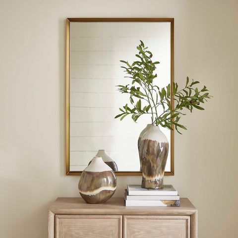 Contemporary Brass Accent Rectangle Wall Mirror for Entryway