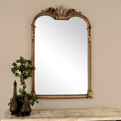 Traditional Arch Accent Mirror with Distressed Silver Leaf Finish
