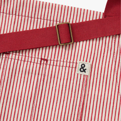 Bib Stripe Apron with Adjustable Pockets and Embroidery