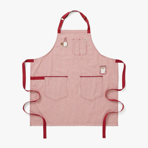Bib Stripe Apron with Adjustable Pockets and Embroidery