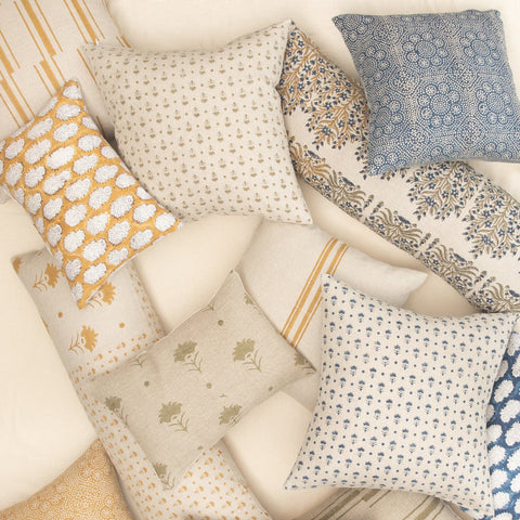 Filling Spaces Artful Traditionalist Hand Block Print Organic Accent Throw Pillow - 18 x 18 - 20 x 20 - 22 x 22 - 24 x 24 - 26X 26 - 14 x 20 - 14 x 40 - 18 x 40 - 16 x 50