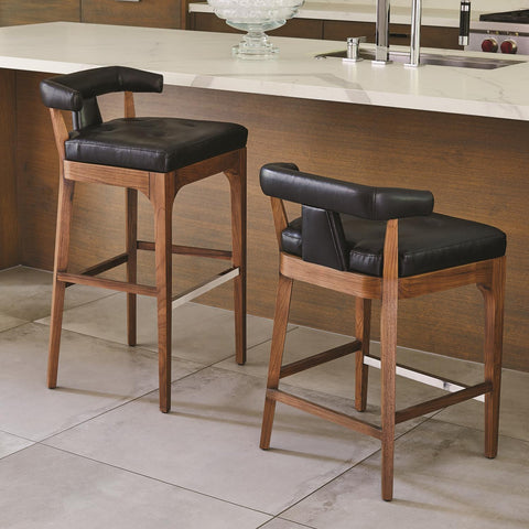 Timeless Minimalist Contemporary Walnut Low Back Counter Stool