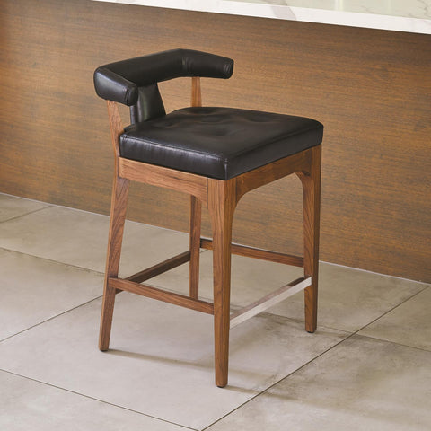 Timeless Minimalist Contemporary Walnut Low Back Counter Stool