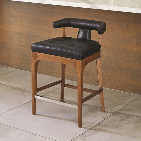 Timeless Minimalist Contemporary Walnut Low Back Counter Stool