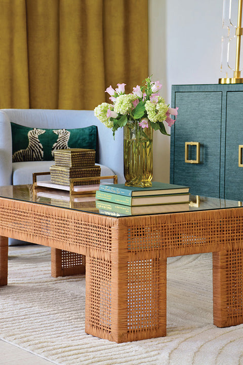 Worlds Away Bohemian Rattan Rectangle Coffee Table