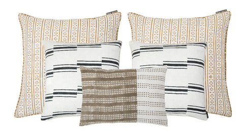 Filling Spaces Artful Traditionalist Bohemian Hand Block Print Accent Throw Pillow - 18 x 18 - 20 x 20 - 22 x 22 - 24 x 24 - 26X 26 - 14 x 20 - 14 x 40 - 18 x 40 - 16 x 50