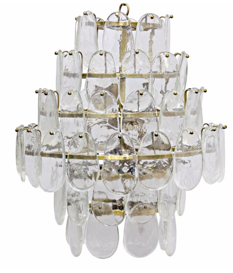 Ambient Tiered Art Glass Chandelier with Antique Brass Finish