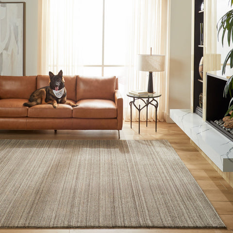 Contemporary Handmade Stripe Area Rug in Brown - Rectangle
