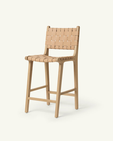 Timeless Minimalist Scandinavian Oak Slat Back Counter Stool
