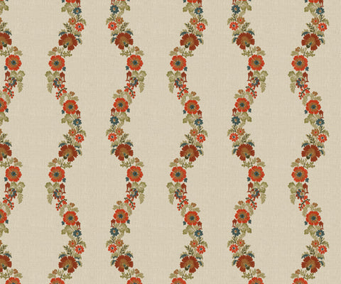 Artisan-Crafted Floral Fabric in Terracotta