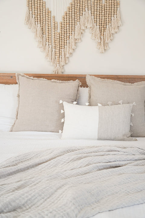 Anaya Monochromatic Bohemian Lumbar Throw Pillow with Tassels - 12 x 20 - 20 x 20