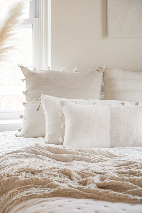 Anaya Monochromatic Bohemian Lumbar Throw Pillow with Tassels - 12 x 20 - 20 x 20