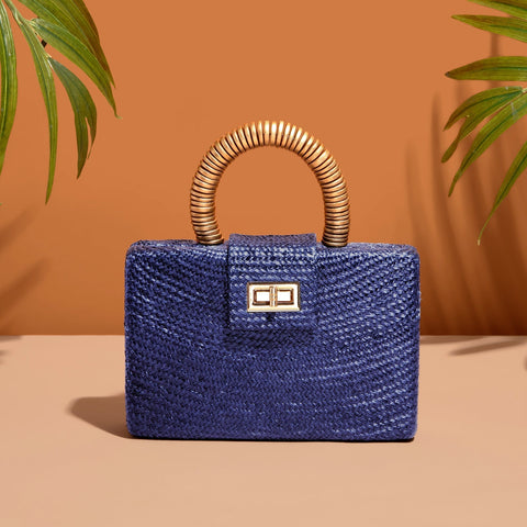 Vacation Beaded Turn Lock Clutch with Detachable Strap