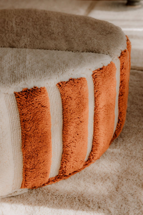 Timeless Minimalist Ball Pouf Ottoman in Stripe Upholstered Design