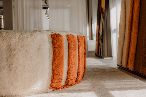 Timeless Minimalist Ball Pouf Ottoman in Stripe Upholstered Design