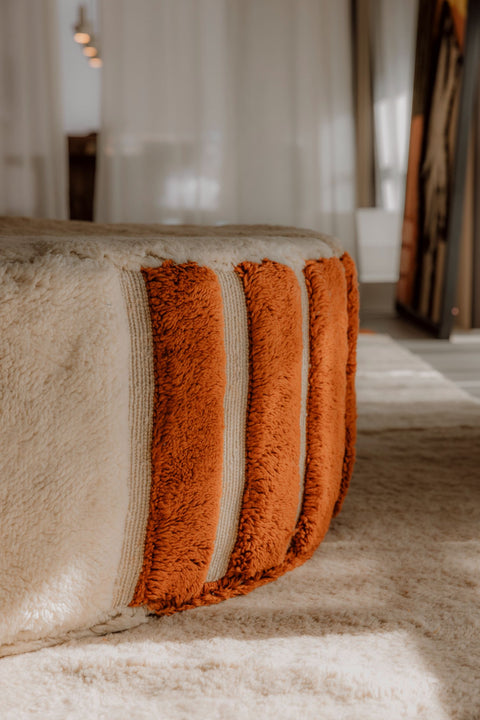 Timeless Minimalist Ball Pouf Ottoman in Stripe Upholstered Design