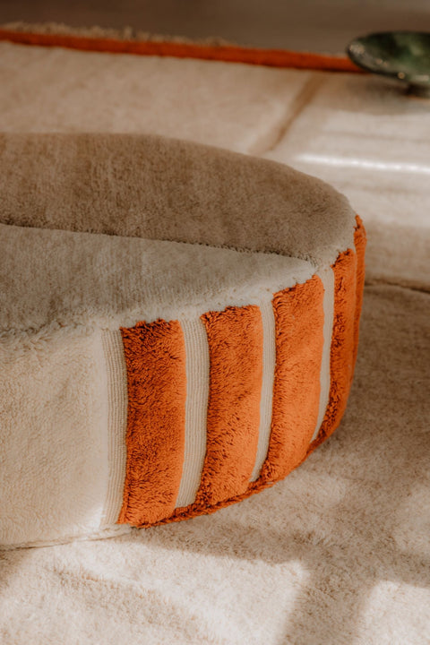 Timeless Minimalist Ball Pouf Ottoman in Stripe Upholstered Design