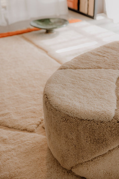 Timeless Minimalist Ball Pouf Ottoman in Stripe Upholstered Design