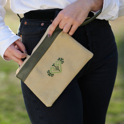 Geometric Embroidered Handmade Lined Clutch