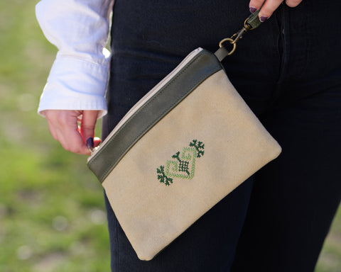 Geometric Embroidered Handmade Lined Clutch