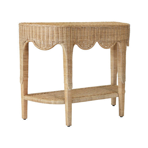 Worlds Away Bohemian Curved Rattan Console