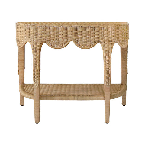 Worlds Away Bohemian Curved Rattan Console
