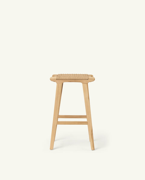 Timeless Minimalist Teak Scandinavian Hand Woven Counter Stool