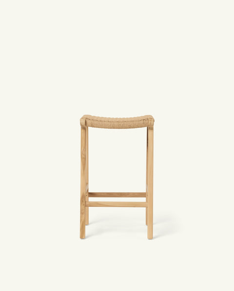 Timeless Minimalist Teak Scandinavian Hand Woven Counter Stool