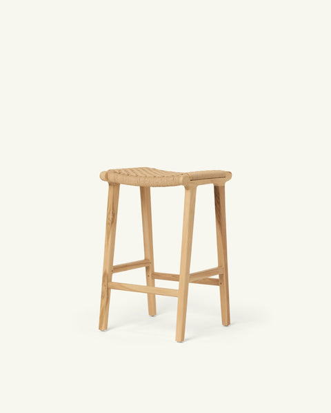 Timeless Minimalist Teak Scandinavian Hand Woven Counter Stool