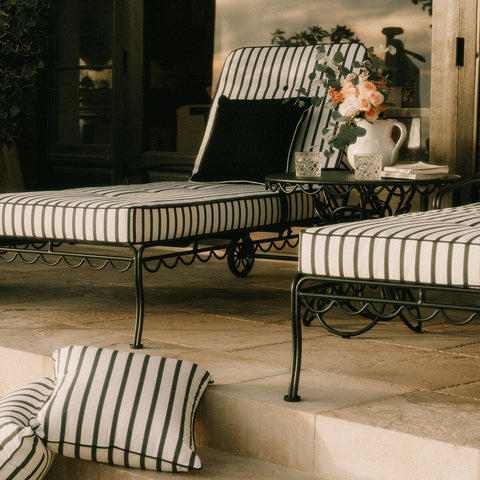The Al Fresco Sun Lounger in Monaco Black Stripe | Vintage Black Frame