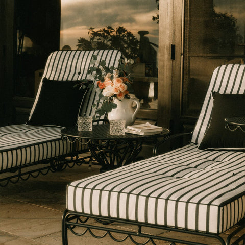 The Al Fresco Sun Lounger in Monaco Black Stripe | Vintage Black Frame