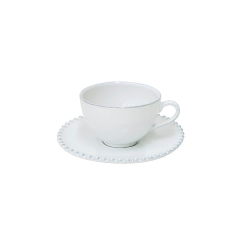 Costa Nova Artful Traditionalist Pearl Stoneware Cup & Saucer - Set of 4