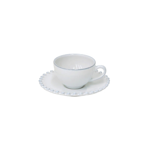 Costa Nova Artful Traditionalist Pearl Stoneware Cup & Saucer - Set of 4