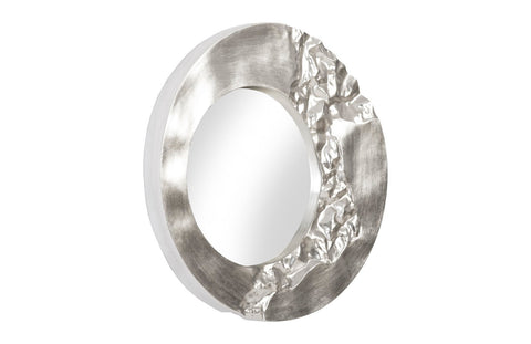 Contemporary Silver Leaf Round Accent Mirror for Entryway