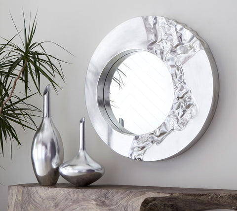 Contemporary Silver Leaf Round Accent Mirror for Entryway