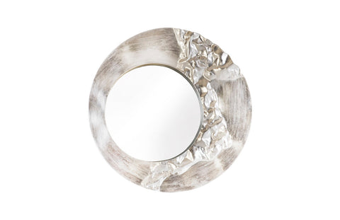 Contemporary Silver Leaf Round Accent Mirror for Entryway