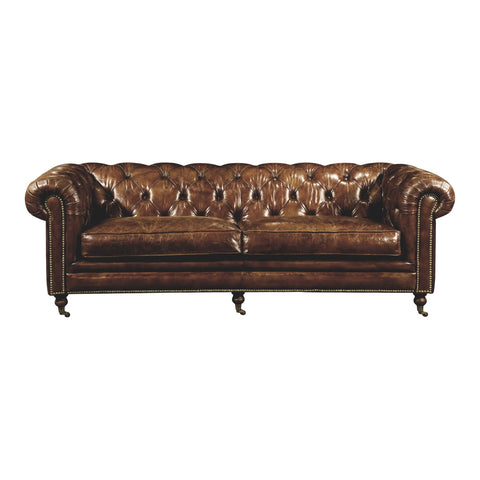 Artful Traditionalist Chesterfield Sofa with Brass Trim Tufting