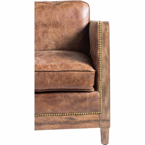 Darlington Rustic Leather Cabriole Sofa with Nailhead Trim