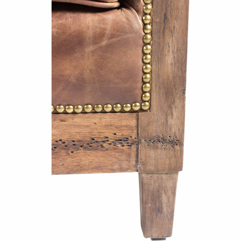 Darlington Rustic Leather Cabriole Sofa with Nailhead Trim
