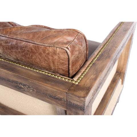 Darlington Rustic Leather Cabriole Sofa with Nailhead Trim
