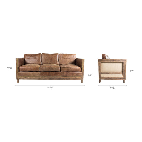 Darlington Rustic Leather Cabriole Sofa with Nailhead Trim