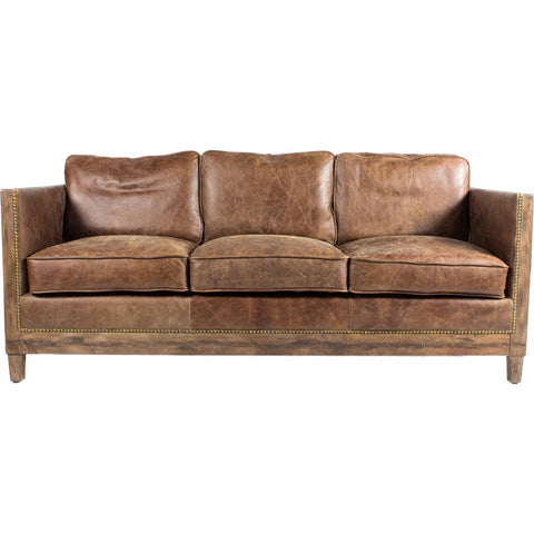 Darlington Rustic Leather Cabriole Sofa with Nailhead Trim
