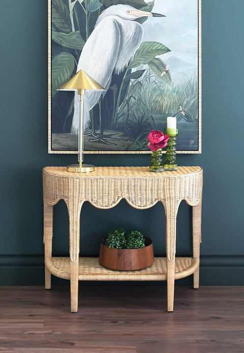 Worlds Away Bohemian Curved Rattan Console