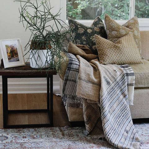 Filling Spaces Artful Traditionalist Bohemian Hand Block Print Accent Throw Pillow - 18 x 18 - 20 x 20 - 22 x 22 - 24 x 24 - 26X 26 - 14 x 20 - 14 x 40 - 18 x 40 - 16 x 50